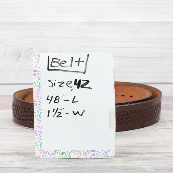 *Mens Brown Braided Design Leather D-Ring Buckle Belt Size 42 Inches - Picture 8 of 8